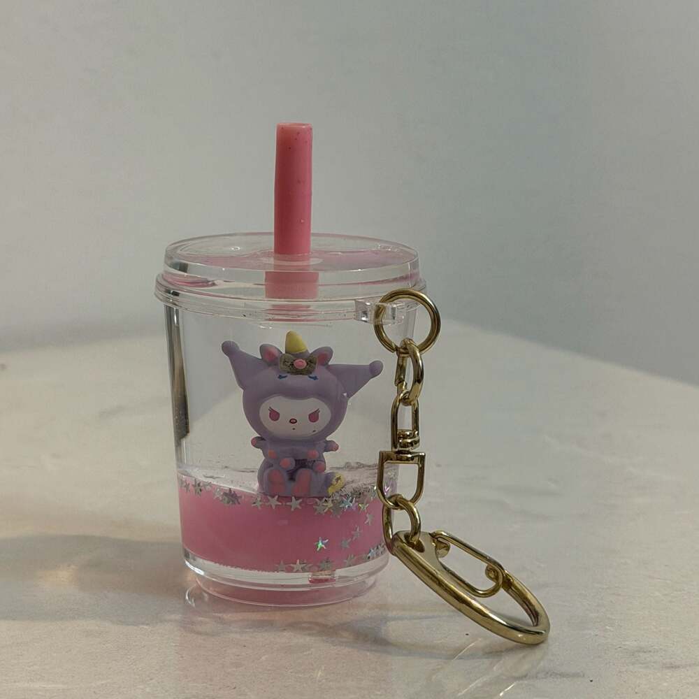 Sanrio Tsunameez Unicorn Kuromi Pink Drink Glitter Shaker Keychain